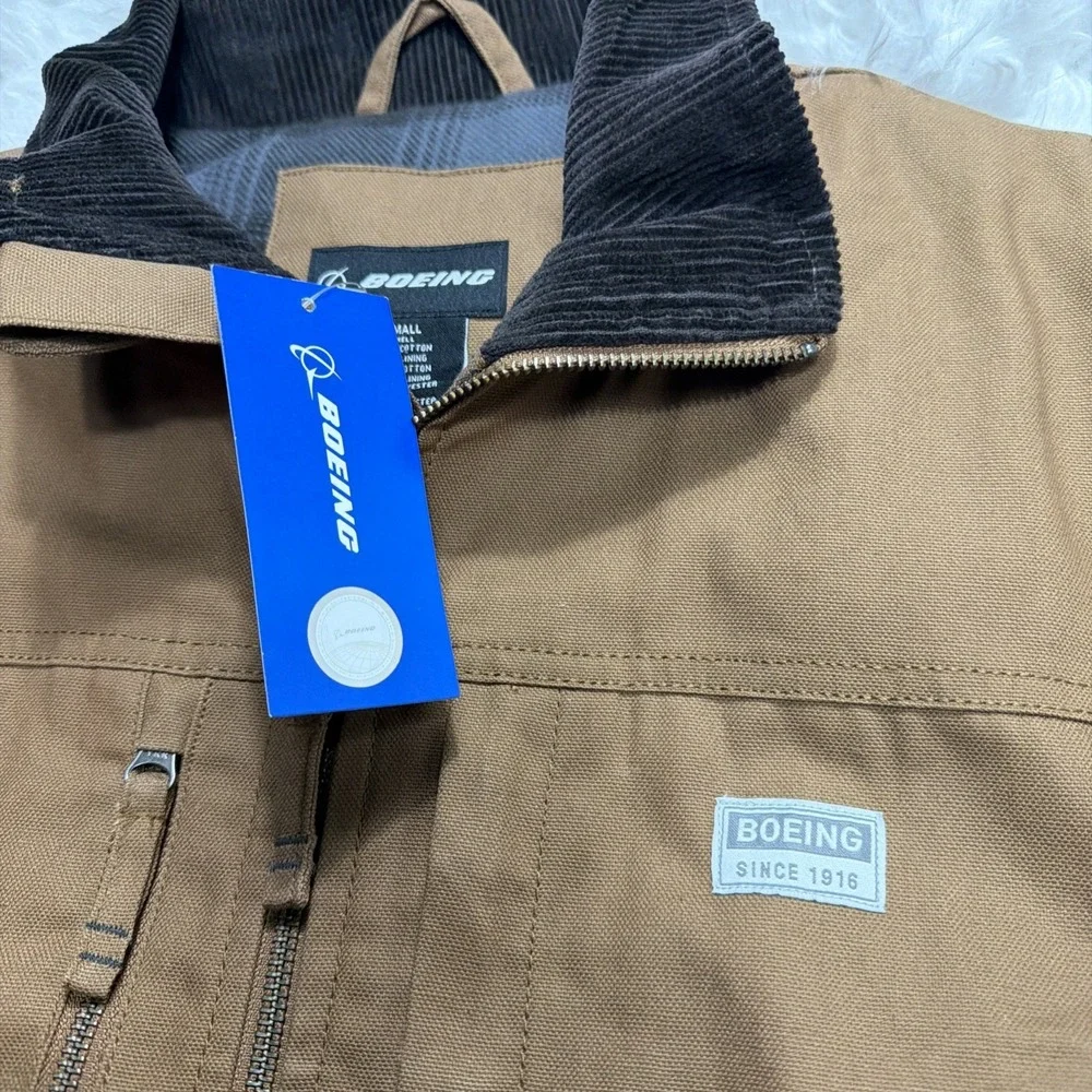 BOEING Mens Canvas Jacket Workwear‎ Corduroy Collar Flannel Lined Insulated New!